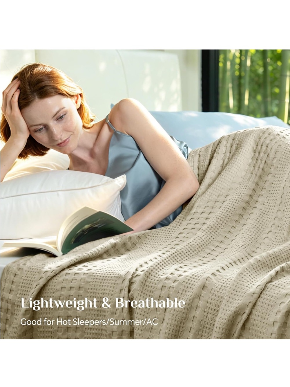 NEW BEDELITE Linen Color Cooling Waffle Summer Blanket. Cotton/Bamboo Blend KING - Picture 4 of 7